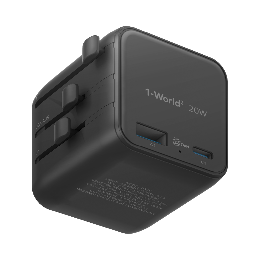 MOMAX 1-WORLD 20W UNIVERSAL 2 PORT TRAVEL ADAPTER
