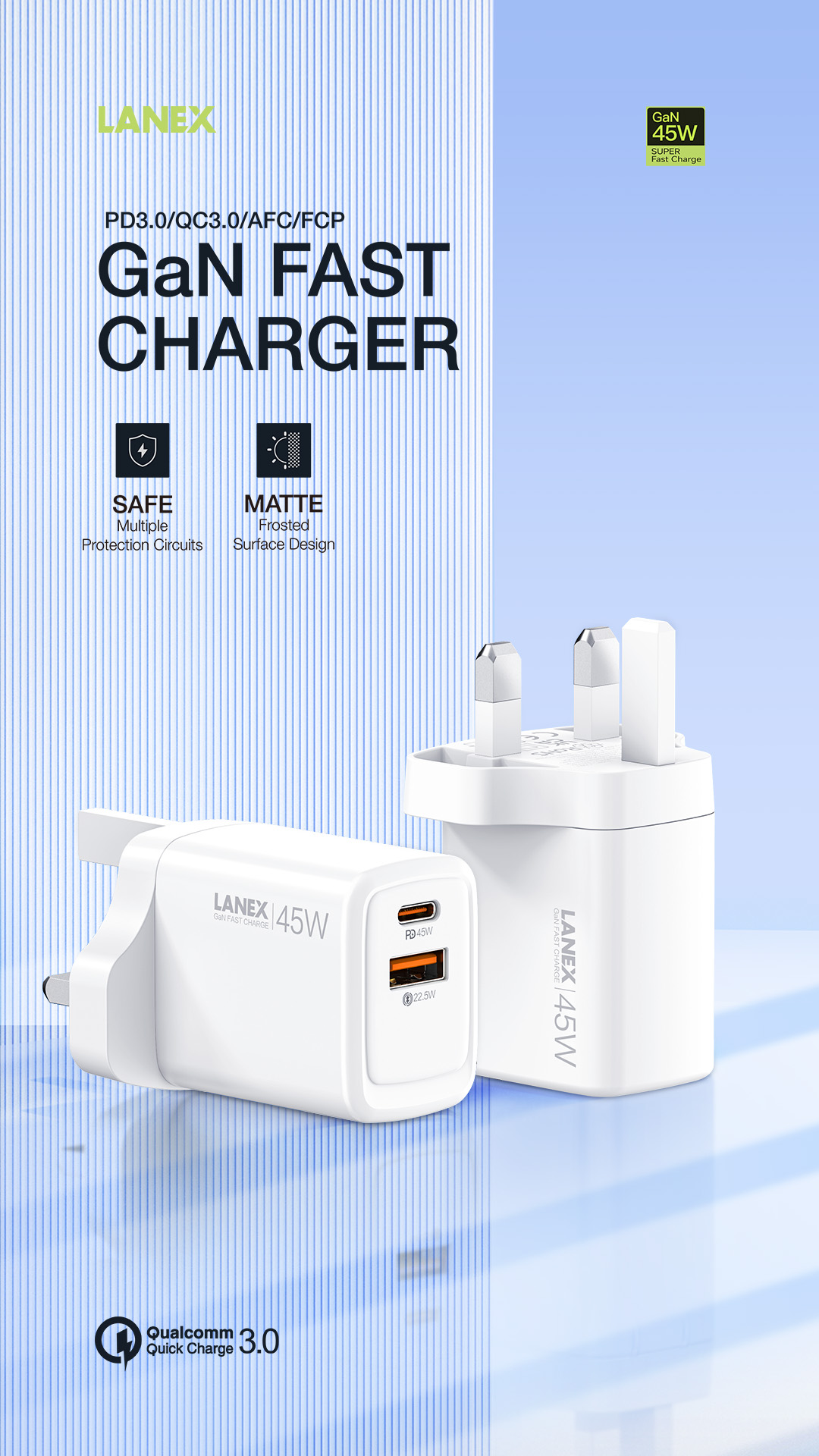 LANEX GAN FAST CHARGER 45W WHITE