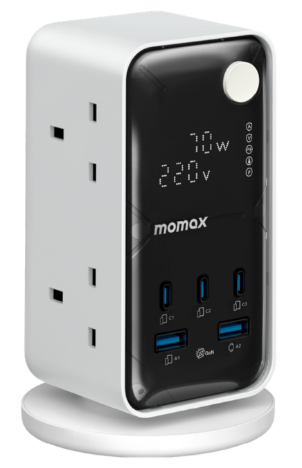 MOMAX 1-CHARGE 70W WORKFLOW 6-OUTLET DIGITAL DISPLAY POWER TOWER WITH USB