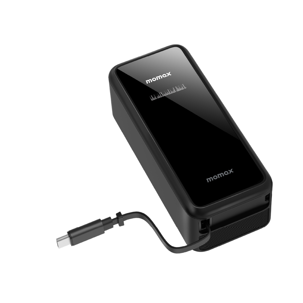 MOMAX 1-PAC⁺10000mAh 3IN1 HYBRID GAN BATTERY PACK WITH BUILT-IN RETRACTABLE CABLE